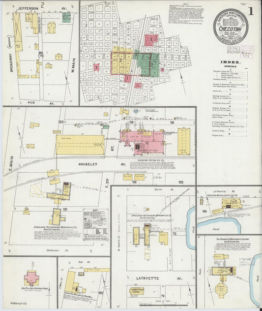Sanborn Fire Insurance Map from Checotah, McIntosch County, Oklahoma (1905), Sheet #0001 - Complete Map Set gallery image, historic Sanborn map, vintage wall art, Oklahoma Oklahoma