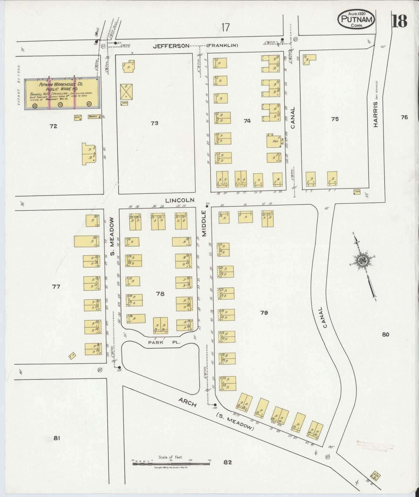 Sanborn Fire Insurance Map from Putnam, Windham County, Connecticut (1920), Sheet #0018 - Complete Map Set gallery image, historic Sanborn map, vintage wall art, Connecticut Connecticut