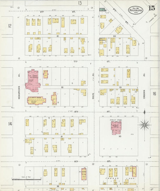 Sanborn Fire Insurance Map from Kaukauna, Outagamie County, Wisconsin (1906), Sheet #0015 - Historic Sanborn Fire Insurance Map Print, vintage old map wall art, antique decor, genealogy gift, Wisconsin Wisconsin map