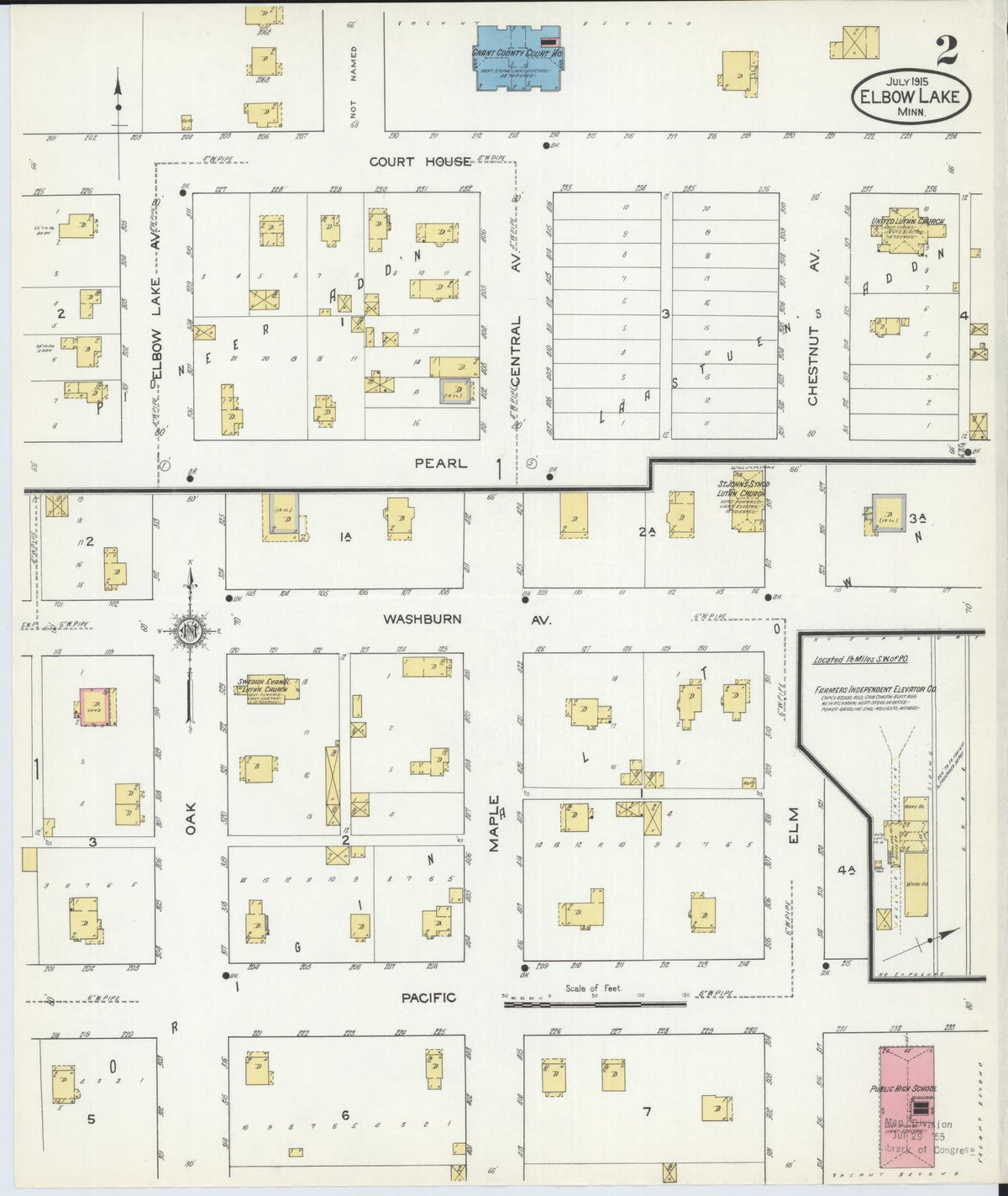 Sanborn Fire Insurance Map from Elbow Lake, Grant County, Minnesota (1915), Sheet #0002 - Complete Map Set gallery image, historic Sanborn map, vintage wall art, Minnesota Minnesota