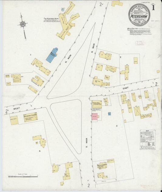 Sanborn Fire Insurance Map from Petersham, Worcester County, Massachusetts (1912), Sheet #0001 - Historic Sanborn Fire Insurance Map Print, vintage old map wall art, antique decor, genealogy gift, Massachusetts Massachusetts map
