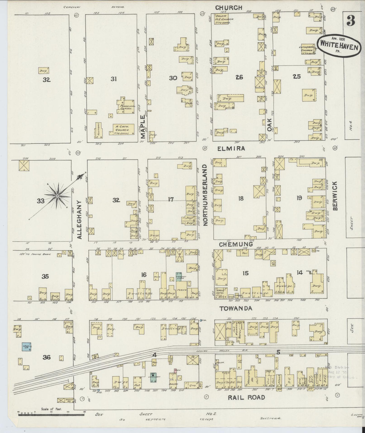 Sanborn Fire Insurance Map from White Haven, Luzerne County, Pennsylvania (1891), Sheet #0003 - Historic Sanborn Fire Insurance Map Print, vintage old map wall art, antique decor, genealogy gift, Pennsylvania Pennsylvania map