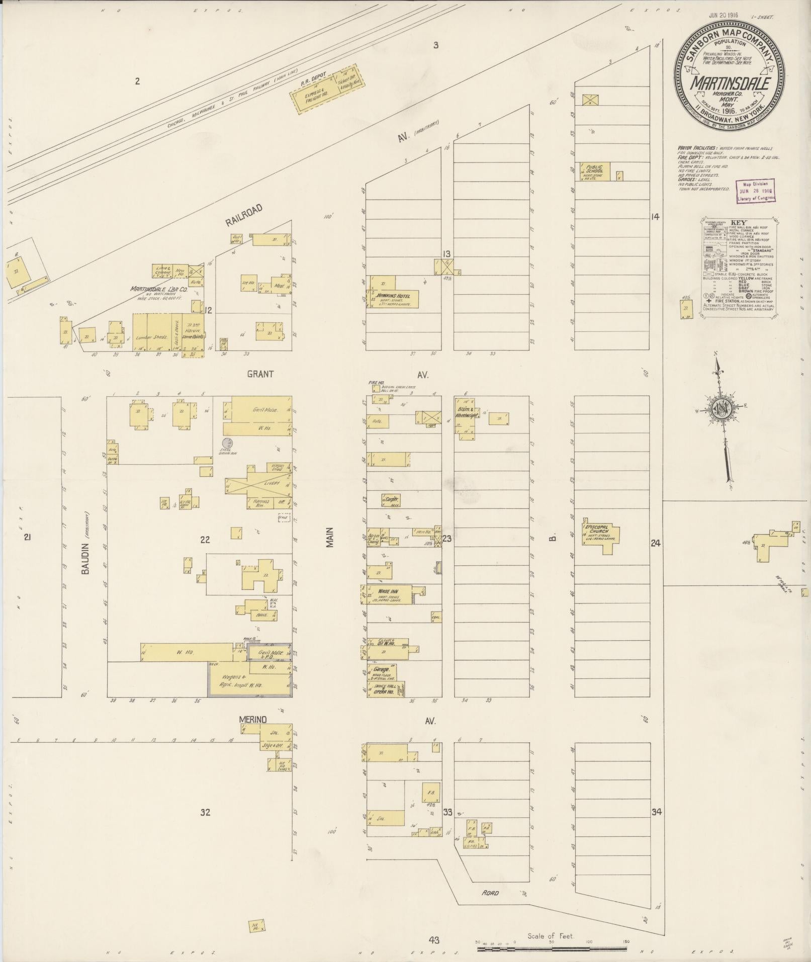 Sanborn Fire Insurance Map from Martinsdale, Meagher County, Montana (1916), Sheet #0001 - Historic Sanborn Fire Insurance Map Print, vintage old map wall art, antique decor, genealogy gift, Montana Montana map