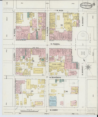 Sanborn Fire Insurance Map from Youngstown, Mahoning County, Ohio (1889), Sheet #0006 - Historic Sanborn Fire Insurance Map Print, vintage old map wall art, antique decor, genealogy gift, Ohio Ohio map