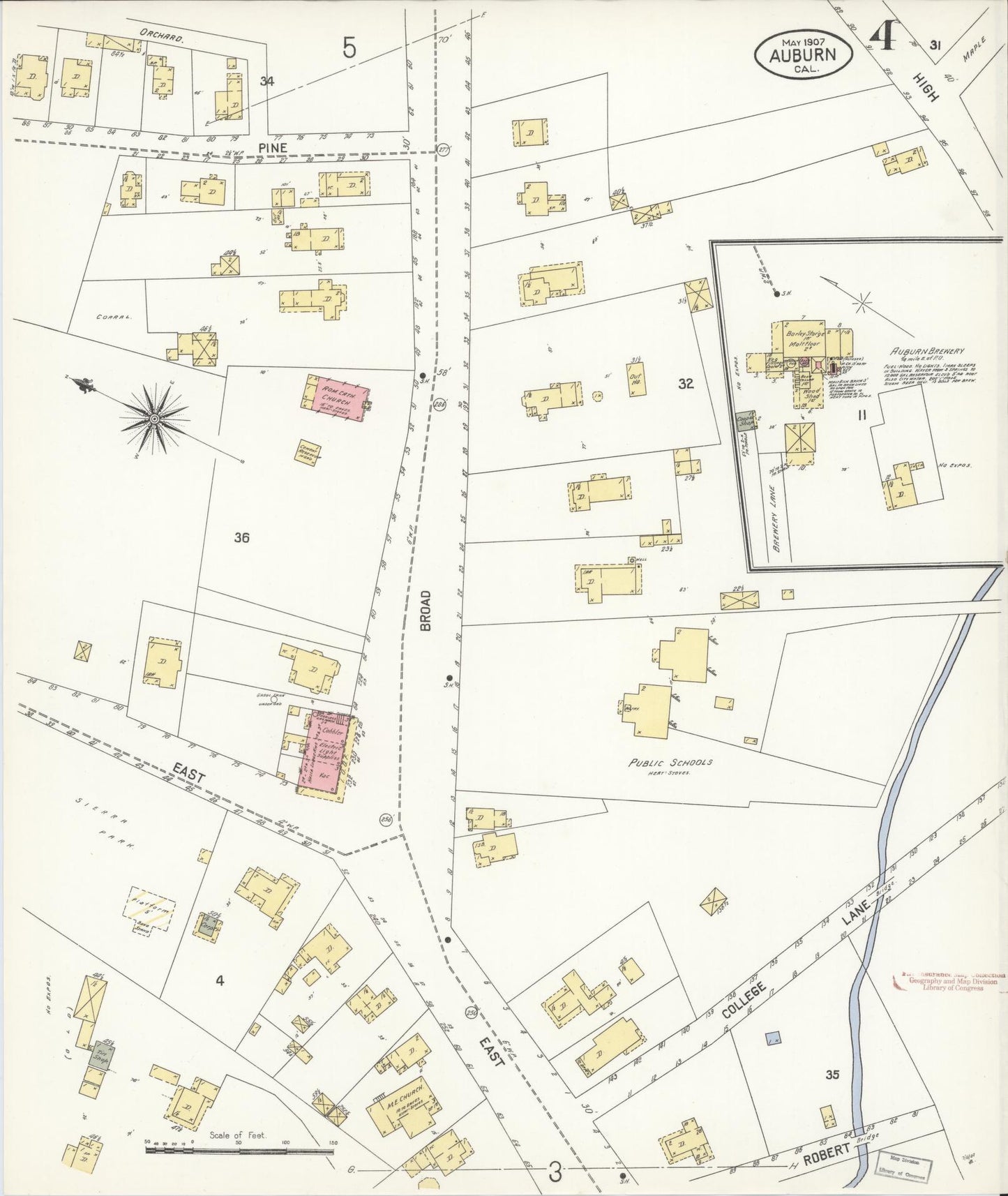 Sanborn Fire Insurance Map from Auburn, Placer County, California (1907), Sheet #0004 - Historic Sanborn Fire Insurance Map Print, vintage old map wall art, antique decor, genealogy gift, California California map