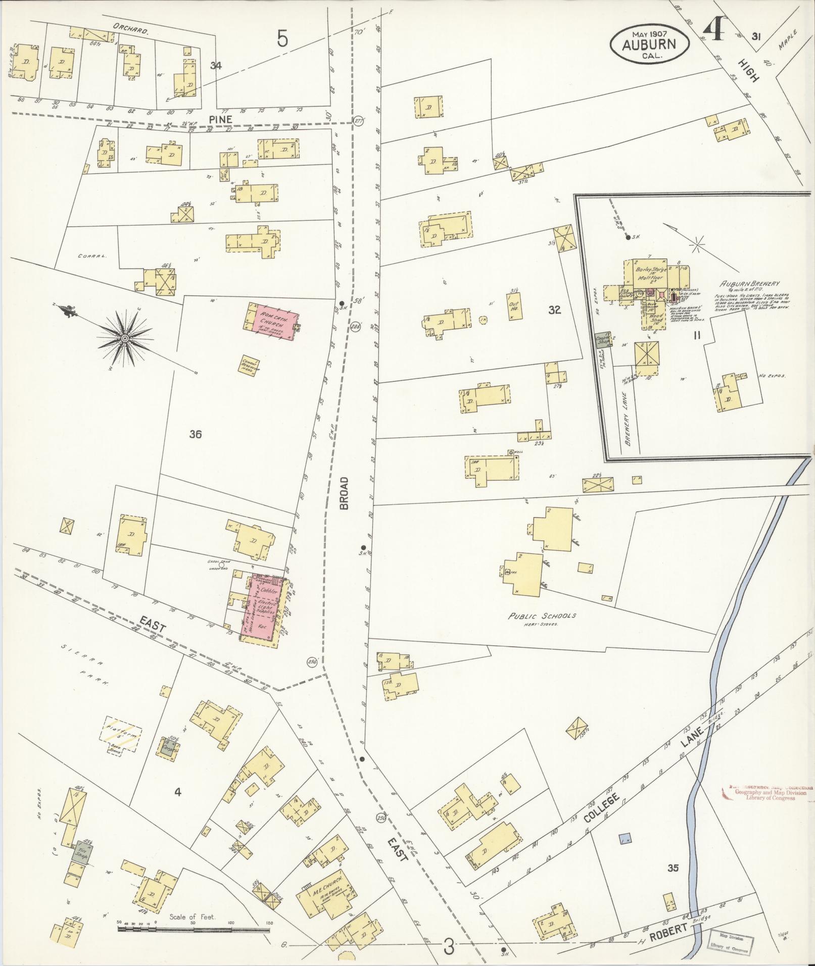 Sanborn Fire Insurance Map from Auburn, Placer County, California (1907), Sheet #0004 - Historic Sanborn Fire Insurance Map Print, vintage old map wall art, antique decor, genealogy gift, California California map