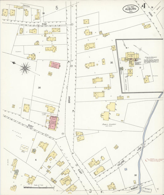 Sanborn Fire Insurance Map from Auburn, Placer County, California (1907), Sheet #0004 - Historic Sanborn Fire Insurance Map Print, vintage old map wall art, antique decor, genealogy gift, California California map