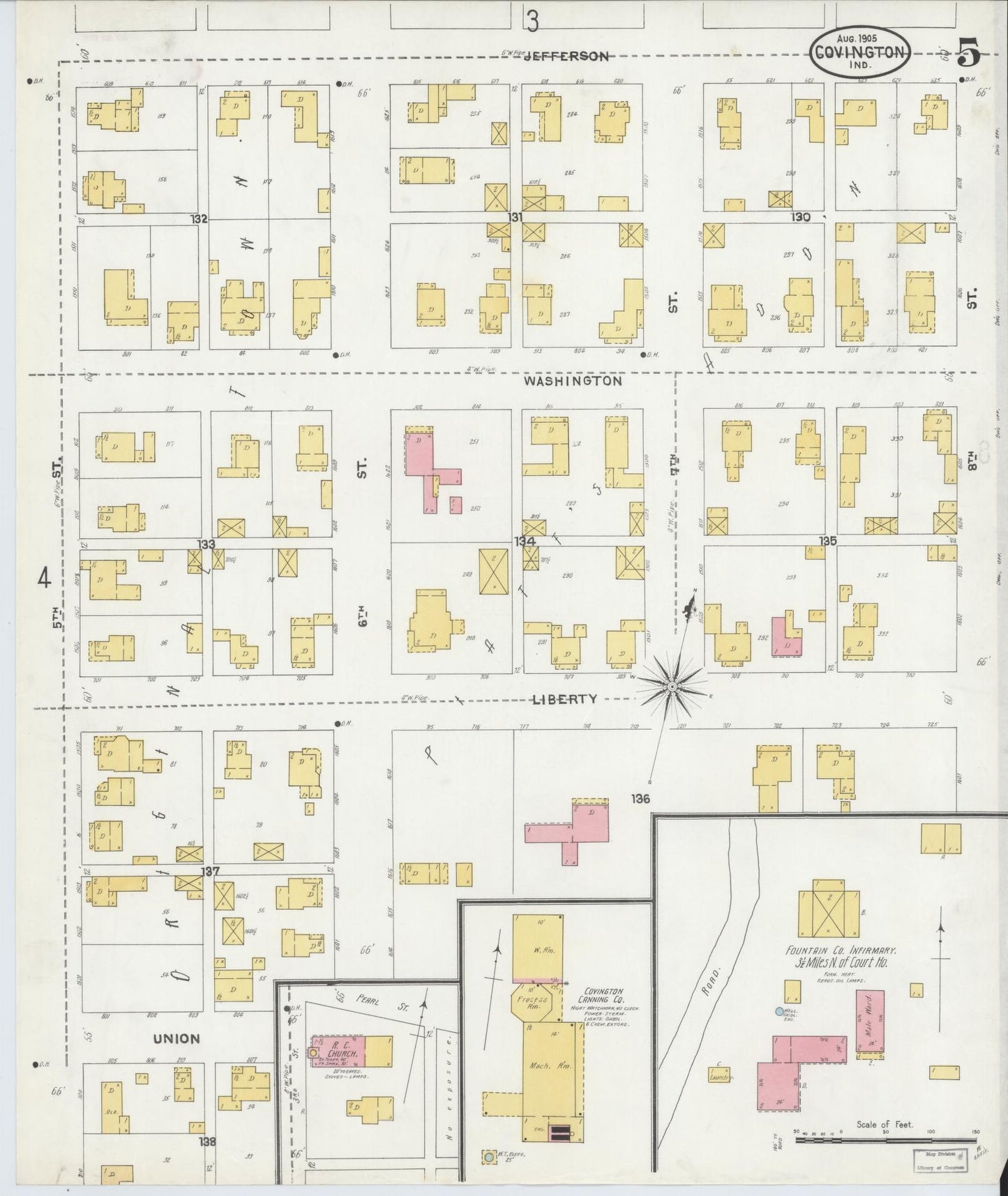 Sanborn Fire Insurance Map from Covington, Fountain County, Indiana (1905), Sheet #0005 - Historic Sanborn Fire Insurance Map Print, vintage old map wall art, antique decor, genealogy gift, Indiana Indiana map