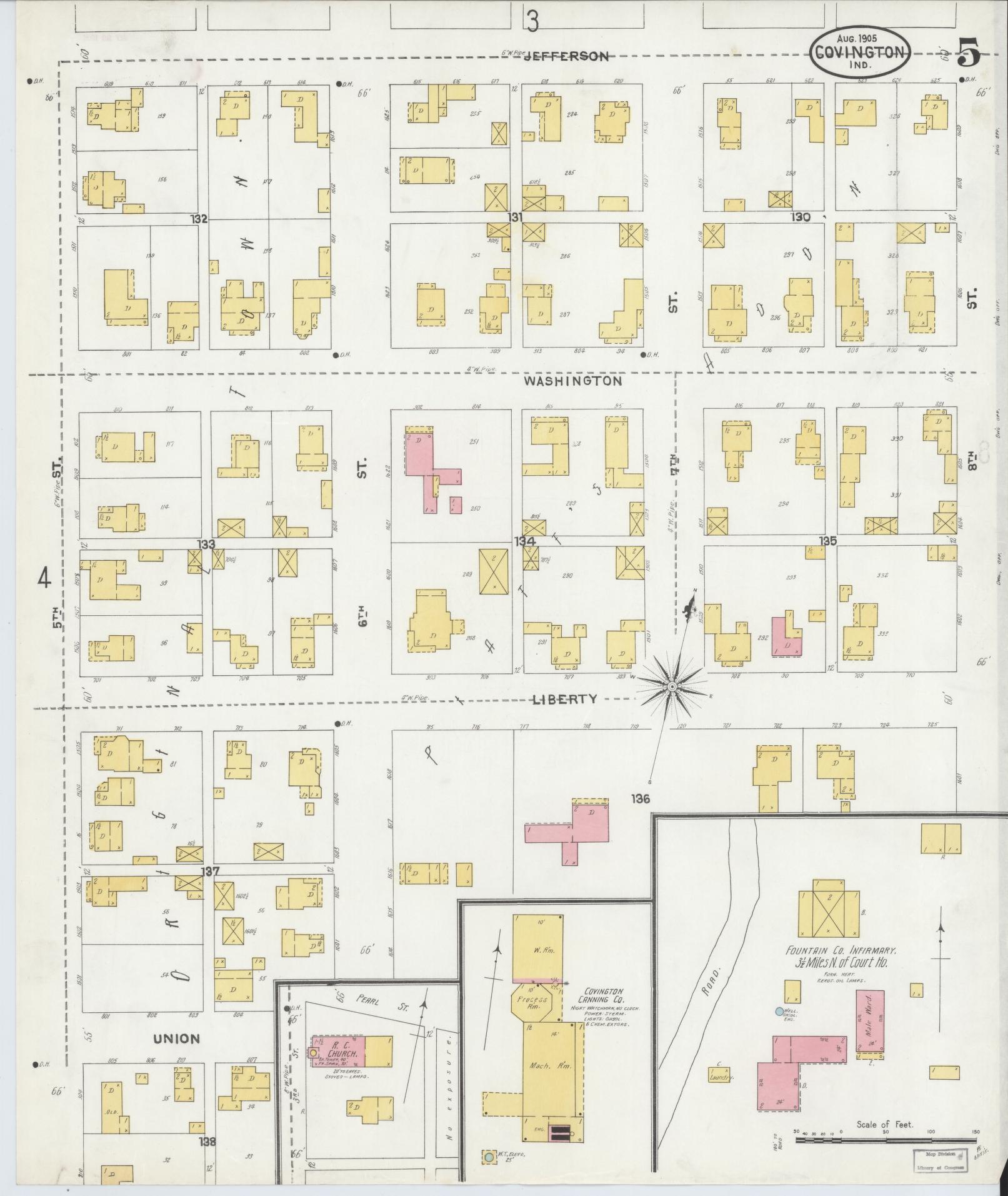 Sanborn Fire Insurance Map from Covington, Fountain County, Indiana (1905), Sheet #0005 - Historic Sanborn Fire Insurance Map Print, vintage old map wall art, antique decor, genealogy gift, Indiana Indiana map