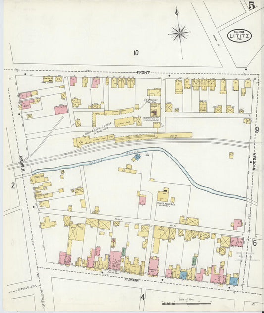 Sanborn Fire Insurance Map from Lititz, Lancaster County, Pennsylvania (1904), Sheet #0005 - Historic Sanborn Fire Insurance Map Print, vintage old map wall art, antique decor, genealogy gift, Pennsylvania Pennsylvania map