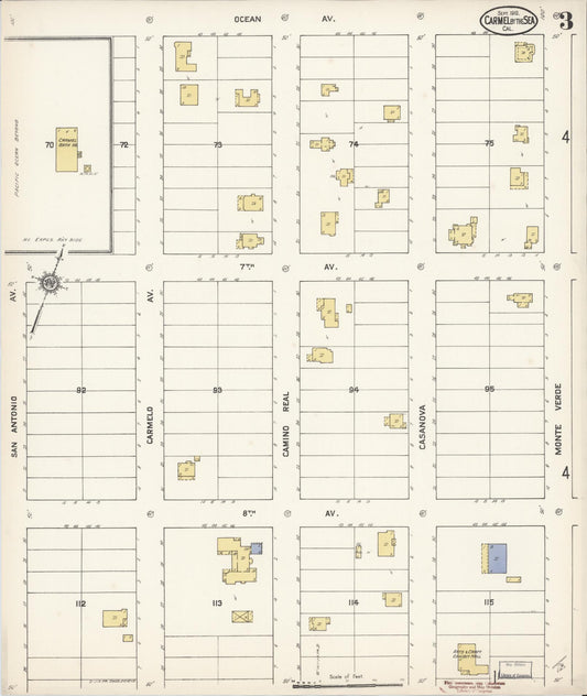Sanborn Fire Insurance Map from Carmel By The Sea, Monterey County, California (1910), Sheet #0003 - Historic Sanborn Fire Insurance Map Print, vintage old map wall art, antique decor, genealogy gift, California California map