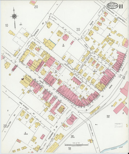 Sanborn Fire Insurance Map from Beacon, Dutchess County, New York (1919), Sheet #0011 - Historic Sanborn Fire Insurance Map Print, vintage old map wall art, antique decor, genealogy gift, New York New York map