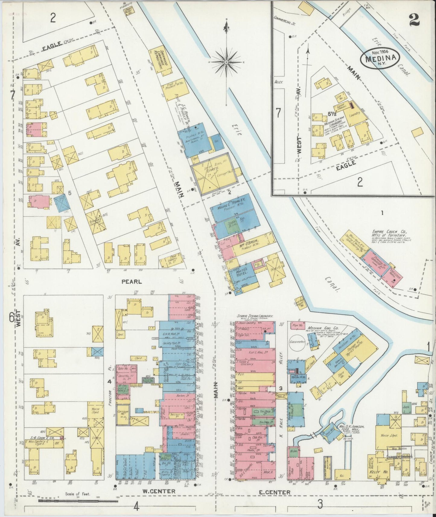 Sanborn Fire Insurance Map from Medina, Orleans County, New York (1904), Sheet #0002 - Historic Sanborn Fire Insurance Map Print, vintage old map wall art, antique decor, genealogy gift, New York New York map