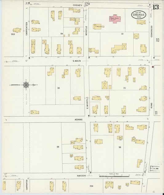 Sanborn Fire Insurance Map from Orange, Franklin County, Massachusetts (1911), Sheet #0013 - Historic Sanborn Fire Insurance Map Print, vintage old map wall art, antique decor, genealogy gift, Massachusetts Massachusetts map