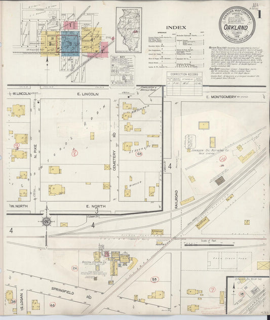Sanborn Fire Insurance Map from Oakland, Coles County, Illinois (1932), Sheet #0001 - Historic Sanborn Fire Insurance Map Print, vintage old map wall art, antique decor, genealogy gift, Illinois Illinois map