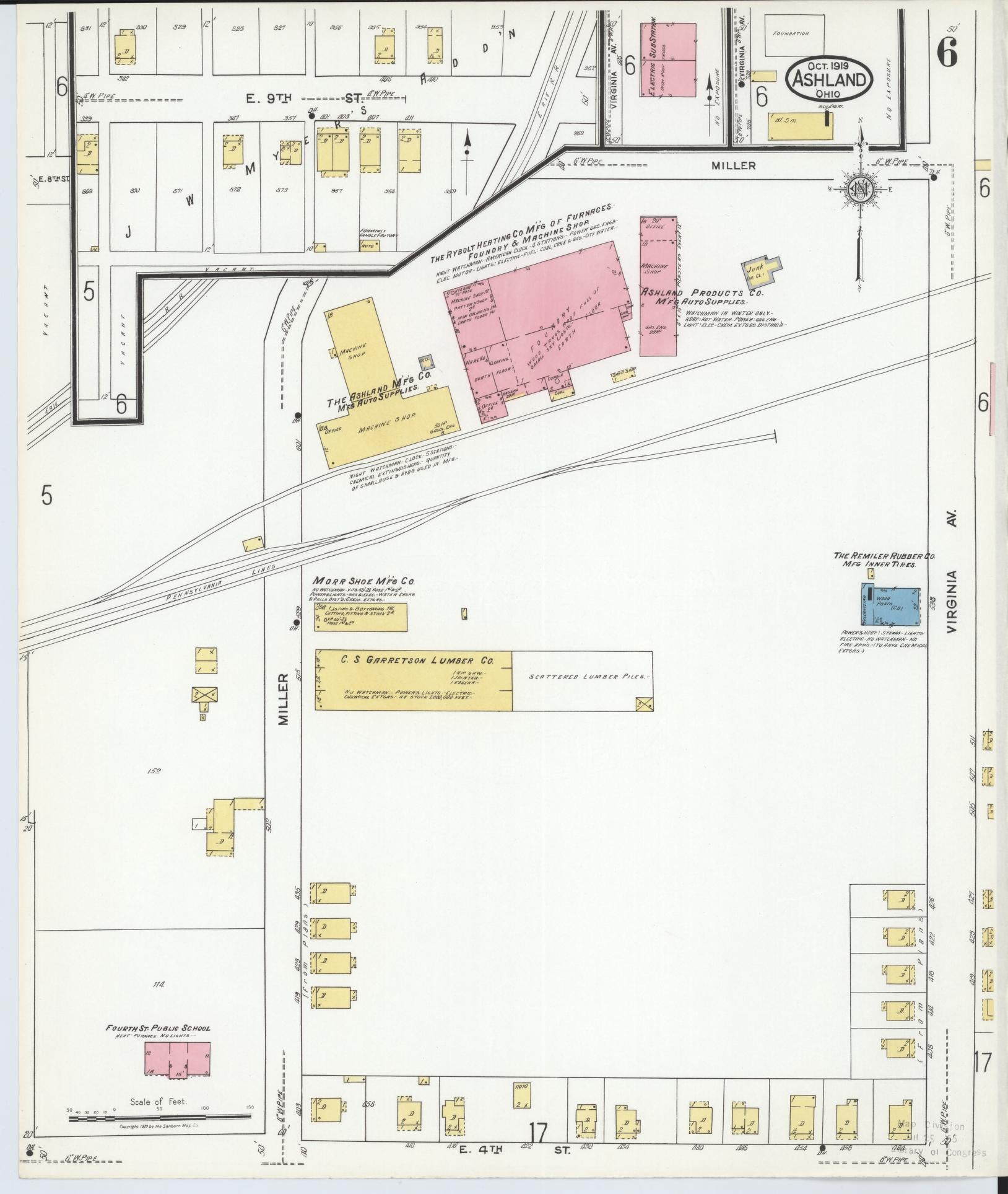 Sanborn Fire Insurance Map from Ashland, Ashland County, Ohio (1919), Sheet #0006 - Complete Map Set gallery image, historic Sanborn map, vintage wall art, Ohio Ohio