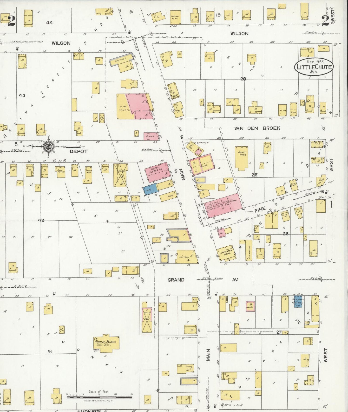 Sanborn Fire Insurance Map from Little Chute, Outagamie County, Wisconsin (1925), Sheet #0002 - Complete Map Set gallery image, historic Sanborn map, vintage wall art, Wisconsin Wisconsin
