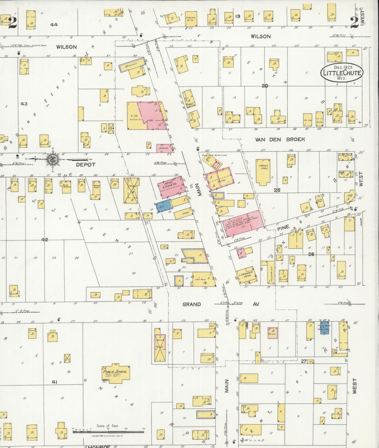 Sanborn Fire Insurance Map from Little Chute, Outagamie County, Wisconsin (1925), Sheet #0002 - Complete Map Set gallery image, historic Sanborn map, vintage wall art, Wisconsin Wisconsin