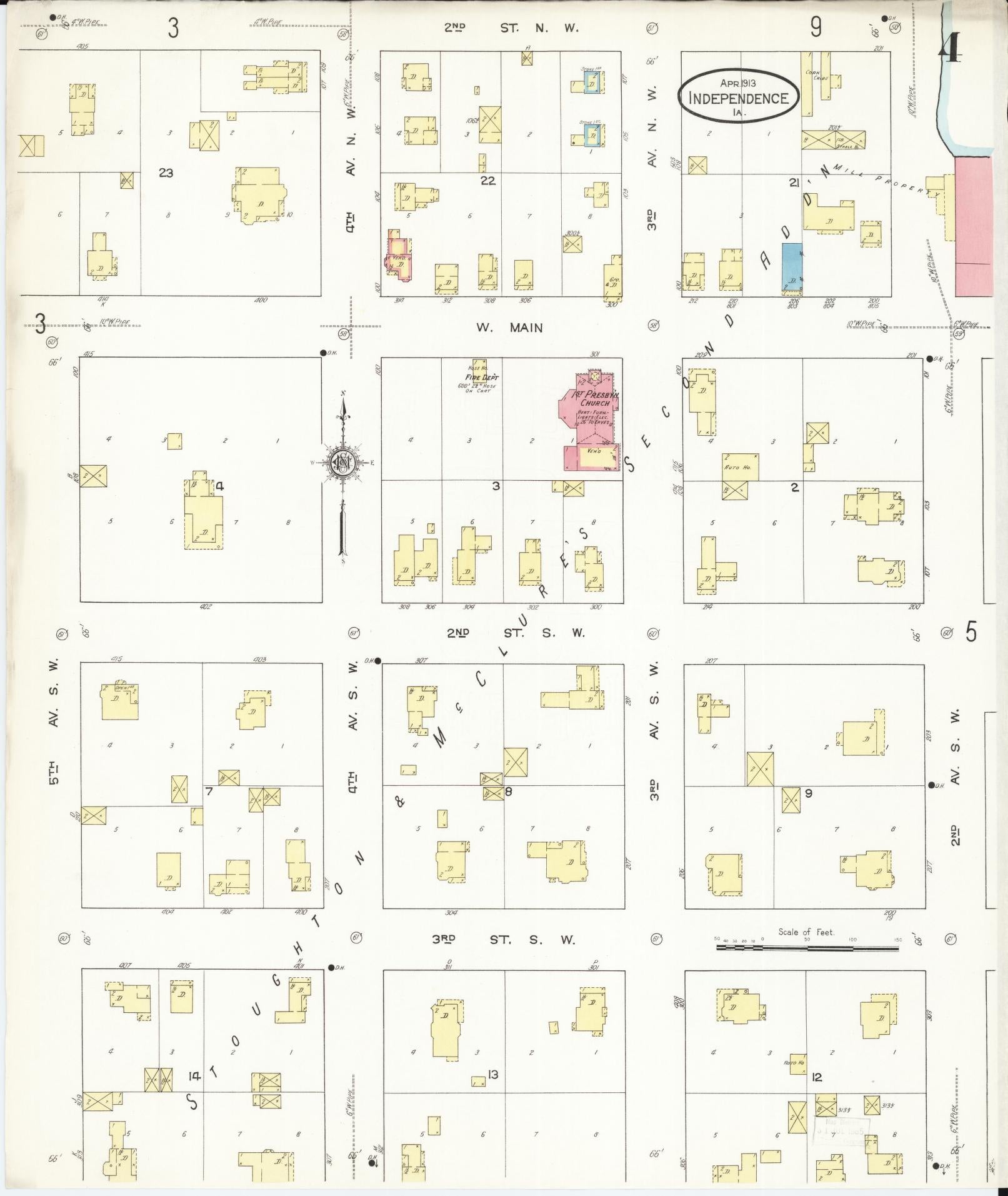 Sanborn Fire Insurance Map from Independence, Buchanan County, Iowa (1913), Sheet #0004 - Historic Sanborn Fire Insurance Map Print, vintage old map wall art