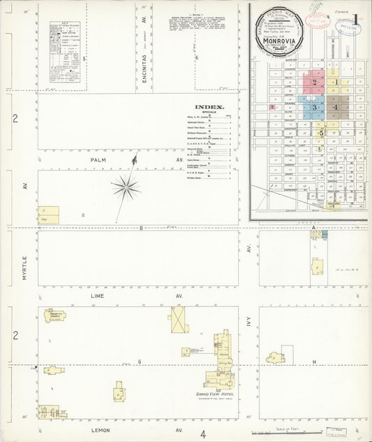 Sanborn Fire Insurance Map from Monrovia, Los Angeles County, California (1897), Sheet #0001 - Historic Sanborn Fire Insurance Map Print, vintage old map wall art, antique decor, genealogy gift, California California map