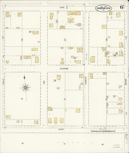Sanborn Fire Insurance Map from Mountain View, Santa Clara County, California (1908), Sheet #0006 - Complete Map Set gallery image, historic Sanborn map, vintage wall art, California California