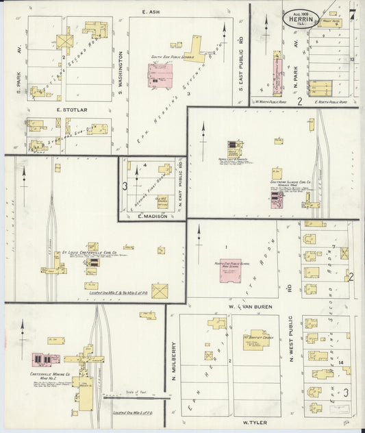 Sanborn Fire Insurance Map from Herrin, Williamson County, Illinois (1909), Sheet #0007 - Historic Sanborn Fire Insurance Map Print, vintage old map wall art, antique decor, genealogy gift, Illinois Illinois map