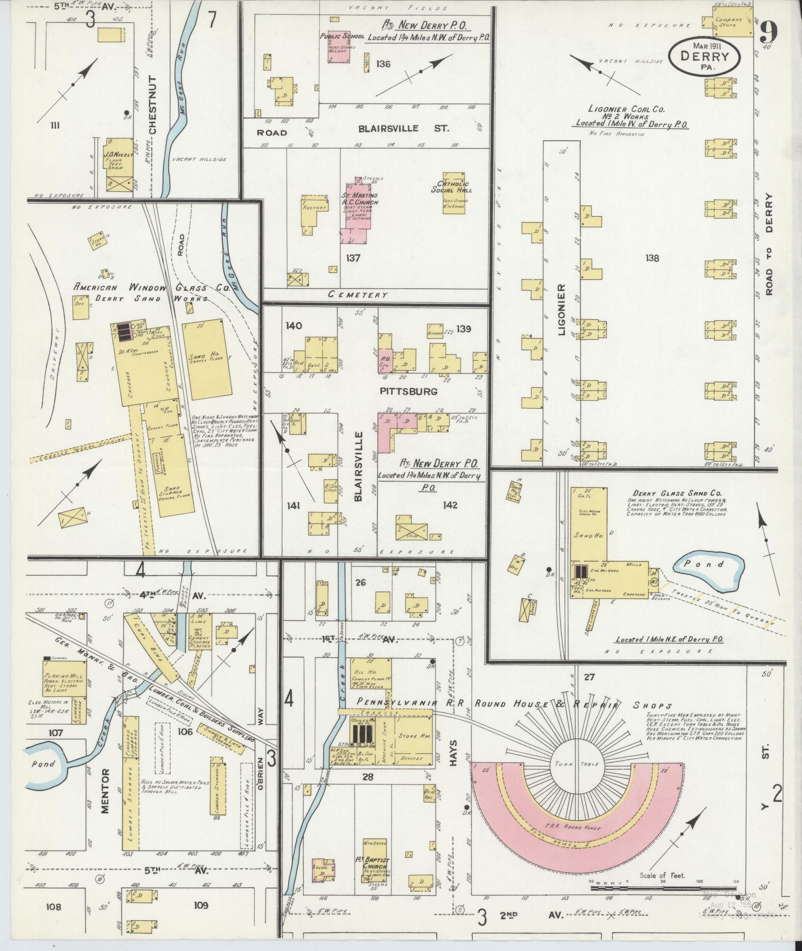Sanborn Fire Insurance Map from Derry, Westmoreland County, Pennsylvania (1911), Sheet #0009 - Historic Sanborn Fire Insurance Map Print, vintage old map wall art, antique decor, genealogy gift, Pennsylvania Pennsylvania map