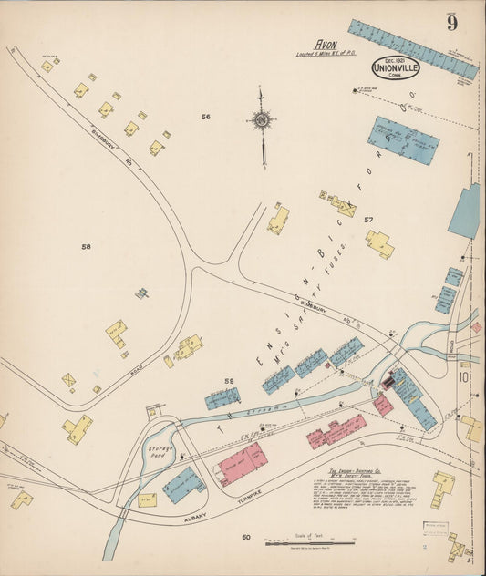 Sanborn Fire Insurance Map from Unionville, Hartford County, Connecticut (1921), Sheet #0009 - Historic Sanborn Fire Insurance Map Print, vintage old map wall art, antique decor, genealogy gift, Connecticut Connecticut map