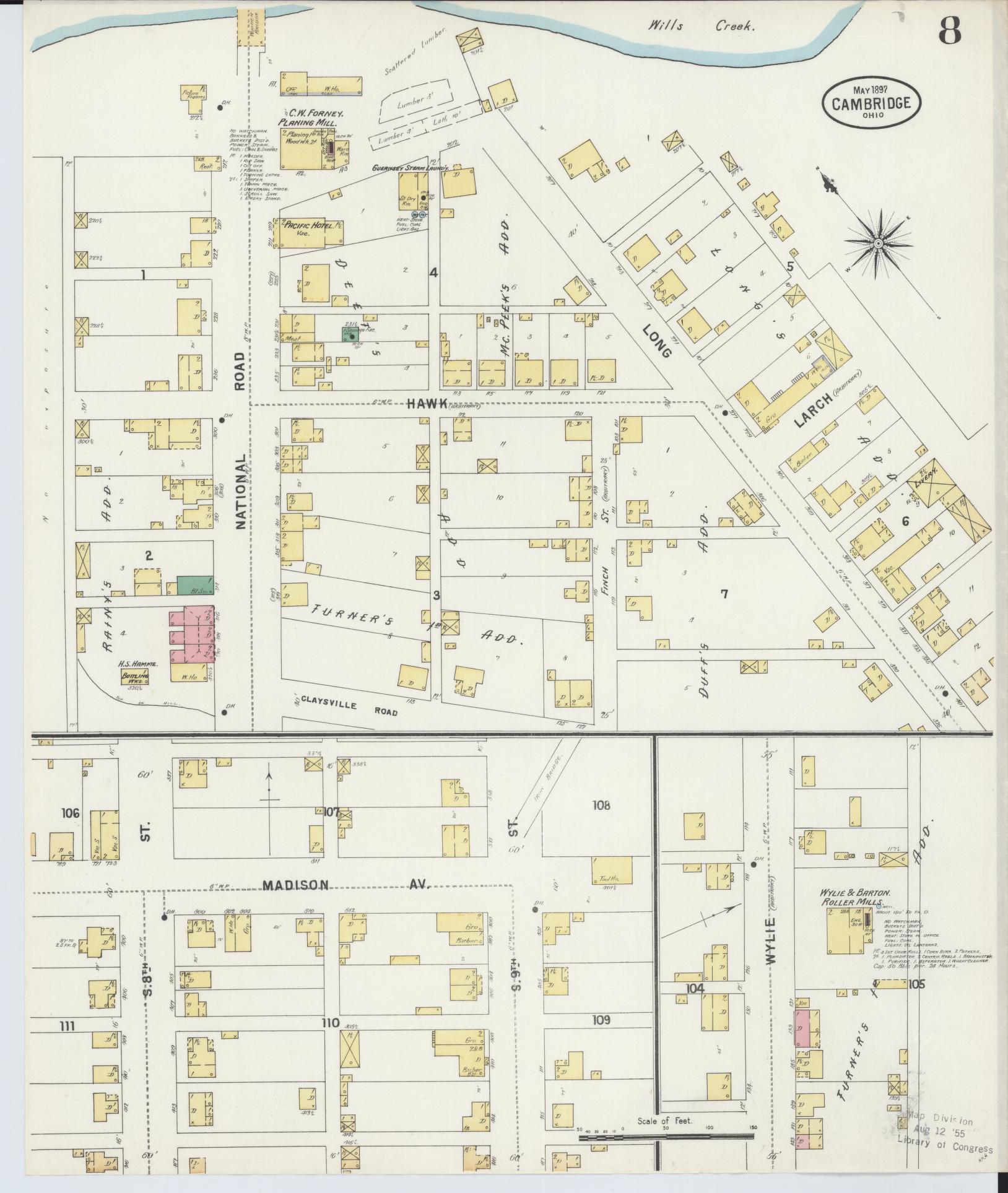 Sanborn Fire Insurance Map from Cambridge, Guernsey County, Ohio (1897), Sheet #0008 - Historic Sanborn Fire Insurance Map Print, vintage old map wall art, antique decor, genealogy gift, Ohio Ohio map