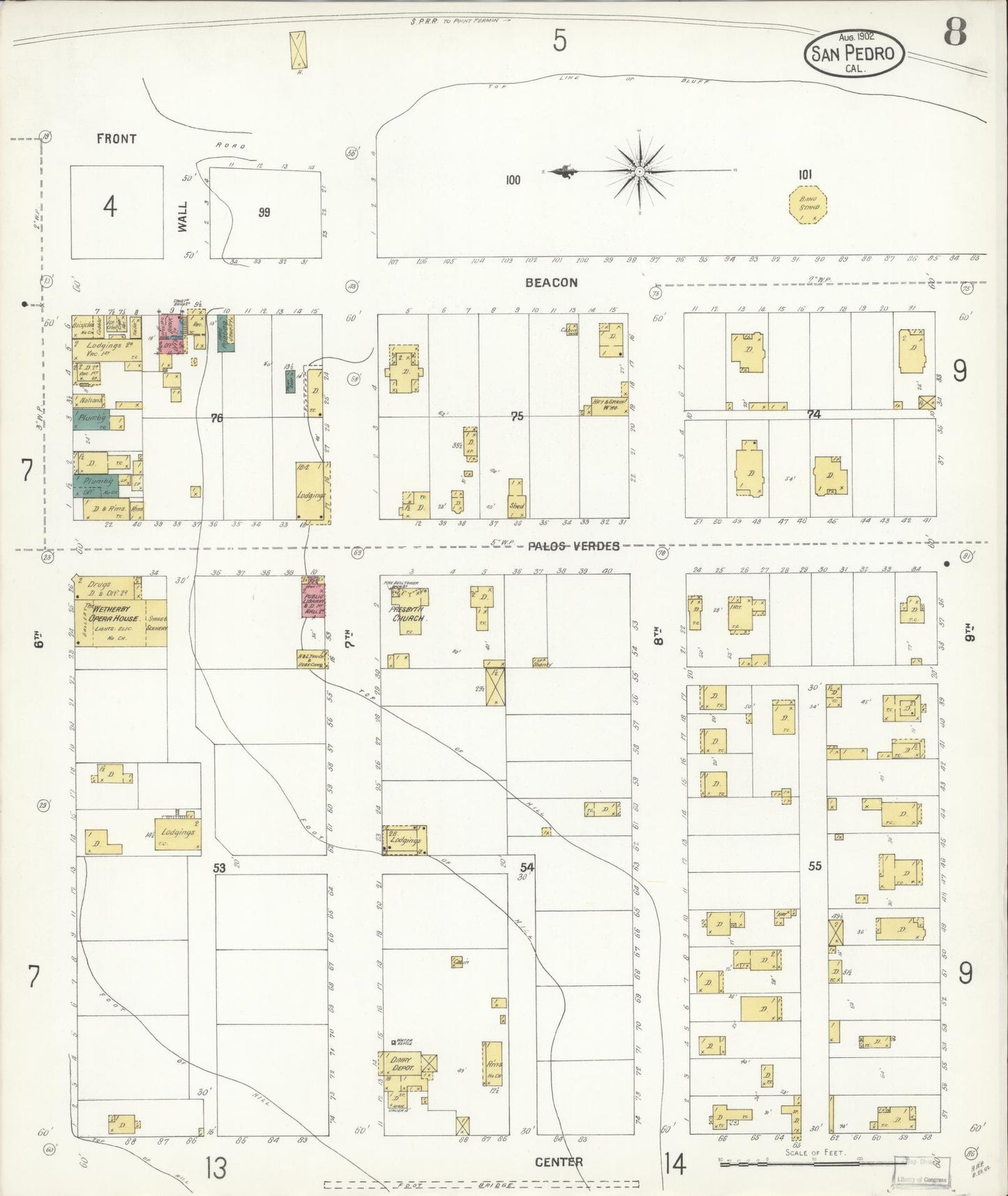 Sanborn Fire Insurance Map from San Pedro, Los Angeles County, California (1902), Sheet #0008 - Complete Map Set gallery image, historic Sanborn map, vintage wall art, California California