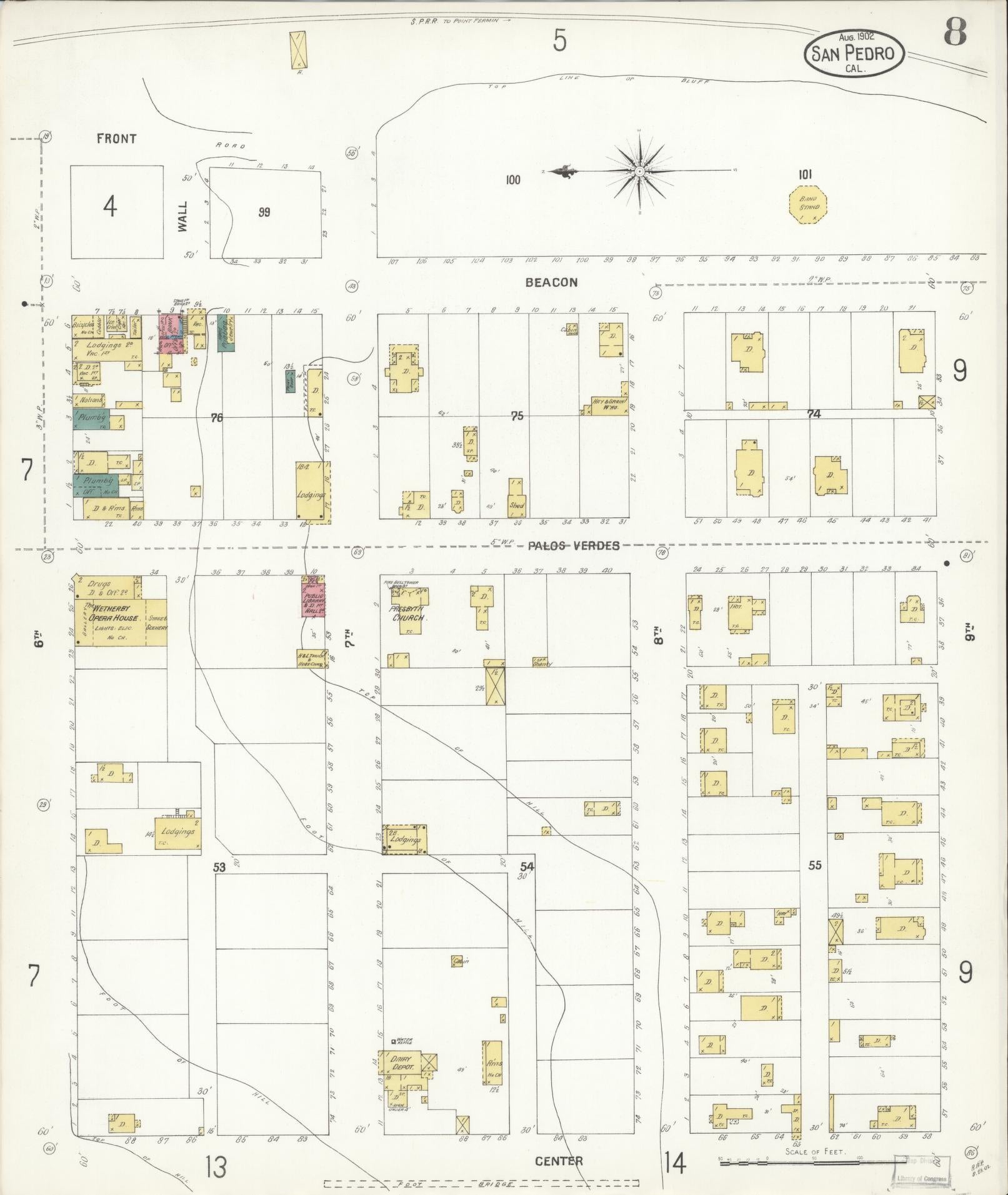 Sanborn Fire Insurance Map from San Pedro, Los Angeles County, California (1902), Sheet #0008 - Complete Map Set gallery image, historic Sanborn map, vintage wall art, California California