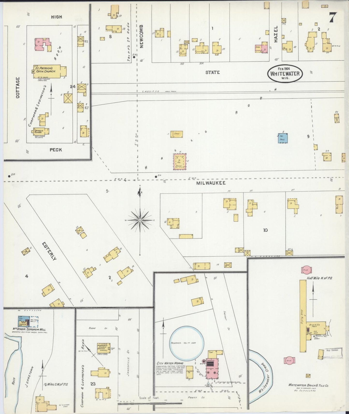 Sanborn Fire Insurance Map from Whitewater, Walworth County, Wisconsin (1904), Sheet #0007 - Complete Map Set gallery image, historic Sanborn map, vintage wall art, Wisconsin Wisconsin