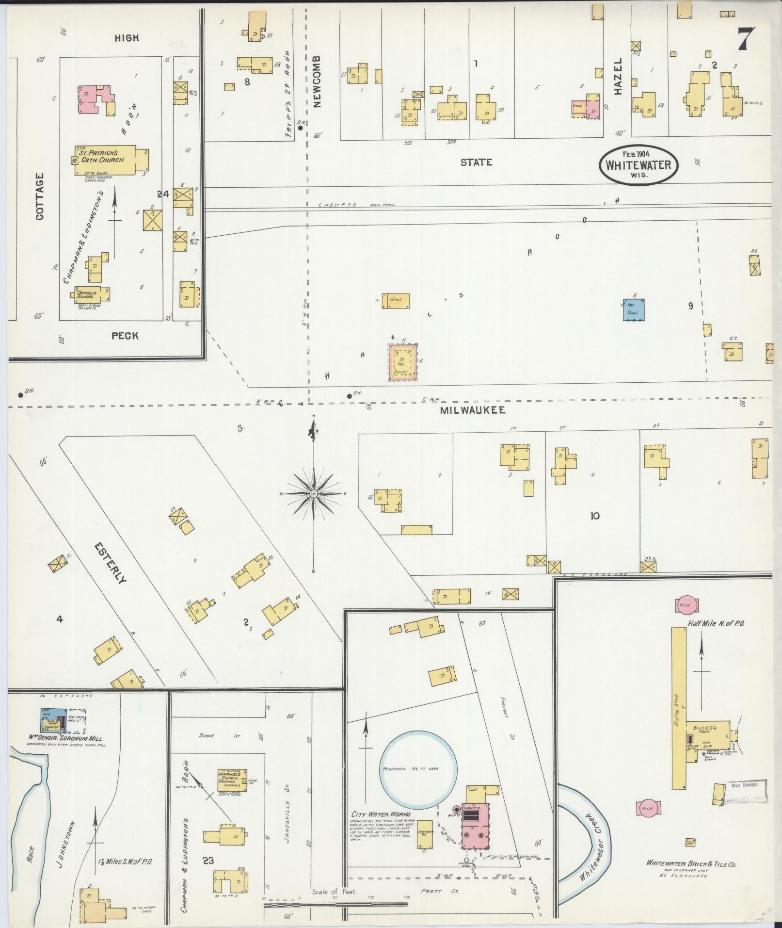 Sanborn Fire Insurance Map from Whitewater, Walworth County, Wisconsin (1904), Sheet #0007 - Complete Map Set gallery image, historic Sanborn map, vintage wall art, Wisconsin Wisconsin