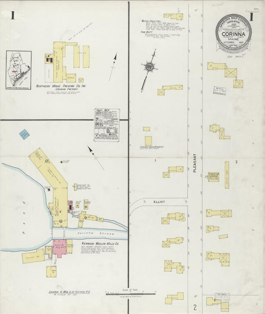 Sanborn Fire Insurance Map from Corinna, Penobscot County, Maine (1923), Sheet #0001 - Complete Map Set gallery image, historic Sanborn map, vintage wall art, Maine Maine
