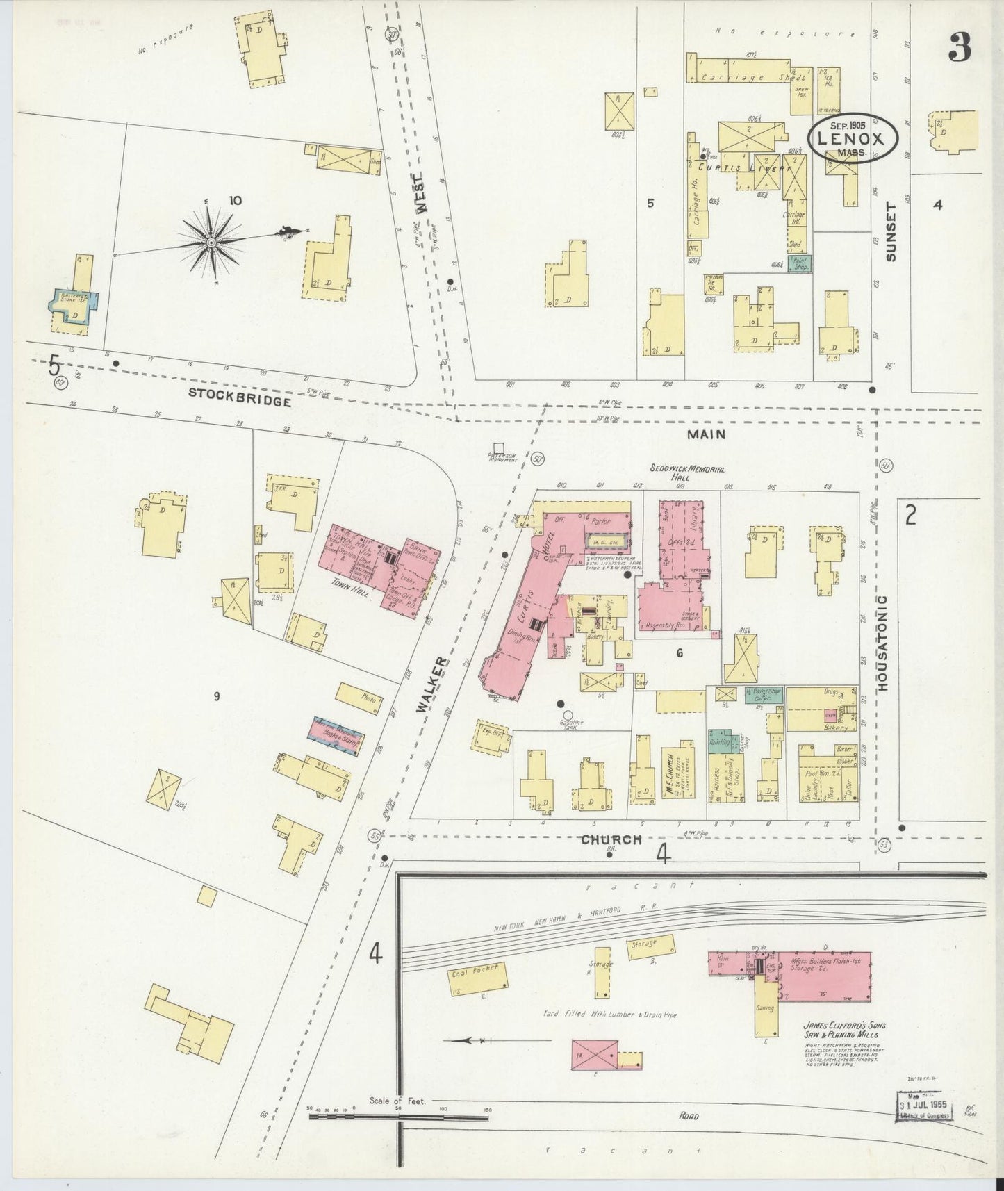 Sanborn Fire Insurance Map from Lenox, Berkshire County, Massachusetts (1905), Sheet #0003 - Complete Map Set gallery image, historic Sanborn map, vintage wall art, Massachusetts Massachusetts