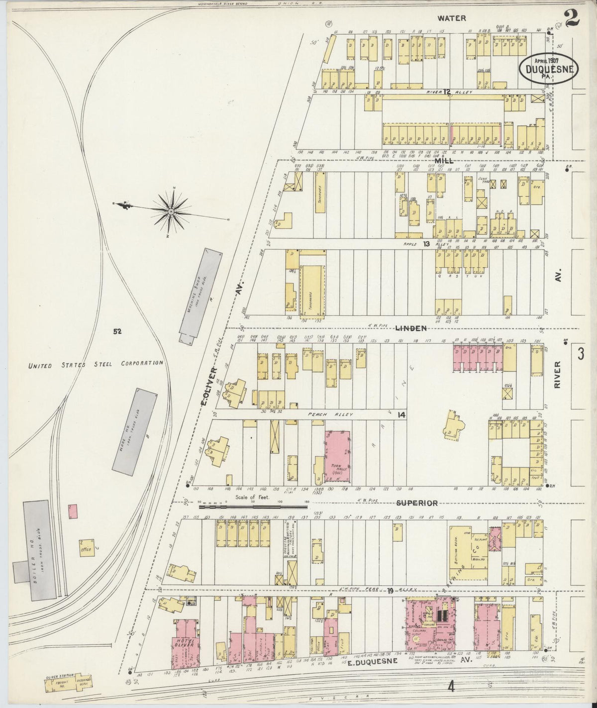 Sanborn Fire Insurance Map from Duquesne, Allegheny County, Pennsylvania (1907), Sheet #0002 - Complete Map Set gallery image, historic Sanborn map, vintage wall art, Pennsylvania Pennsylvania