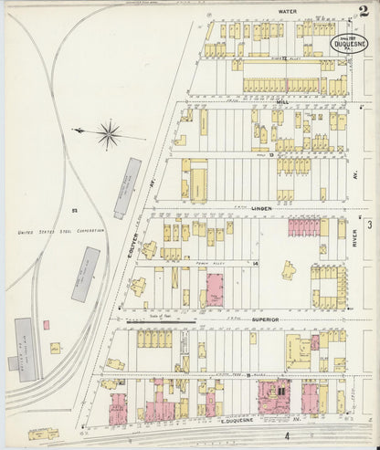 Sanborn Fire Insurance Map from Duquesne, Allegheny County, Pennsylvania (1907), Sheet #0002 - Complete Map Set gallery image, historic Sanborn map, vintage wall art, Pennsylvania Pennsylvania