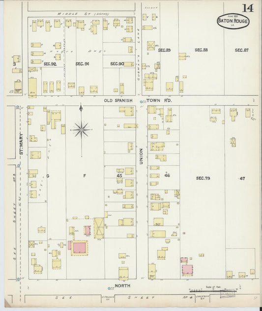 Sanborn Fire Insurance Map from Baton Rouge, East Baton Rouge Parish, Louisiana (1891), Sheet #0014 - Historic Sanborn Fire Insurance Map Print, vintage old map wall art, antique decor, genealogy gift, Louisiana Louisiana map