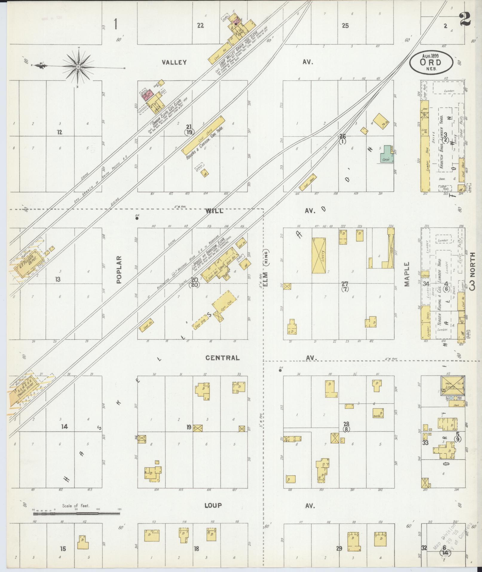 Sanborn Fire Insurance Map from Ord, Valley County, Nebraska (1899), Sheet #0002 - Complete Map Set gallery image, historic Sanborn map, vintage wall art, Nebraska Nebraska