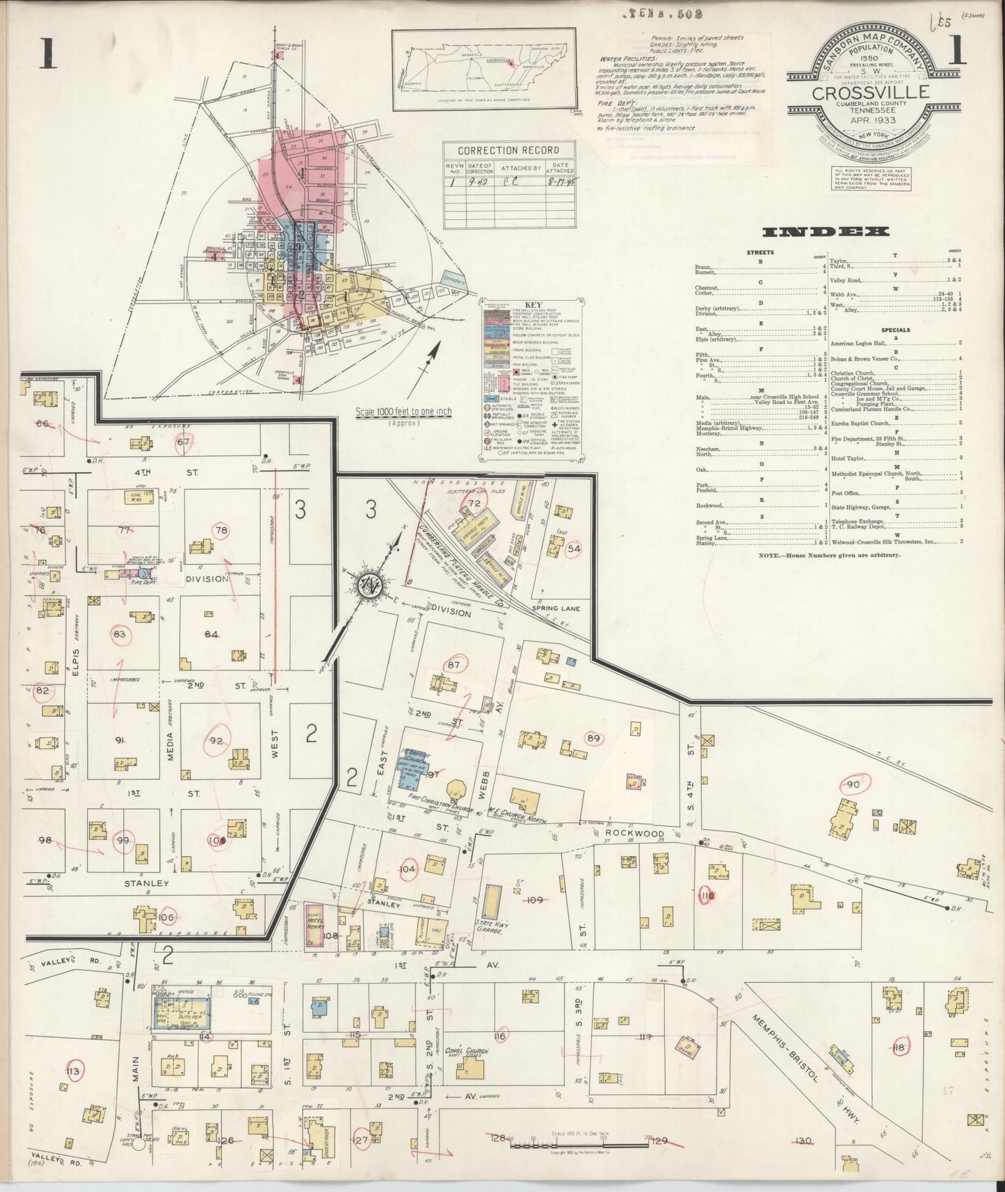 Sanborn Fire Insurance Map from Crossville, Cumberland County, Tennessee. (1942) – Historic Sanborn Fire Insurance Map Print