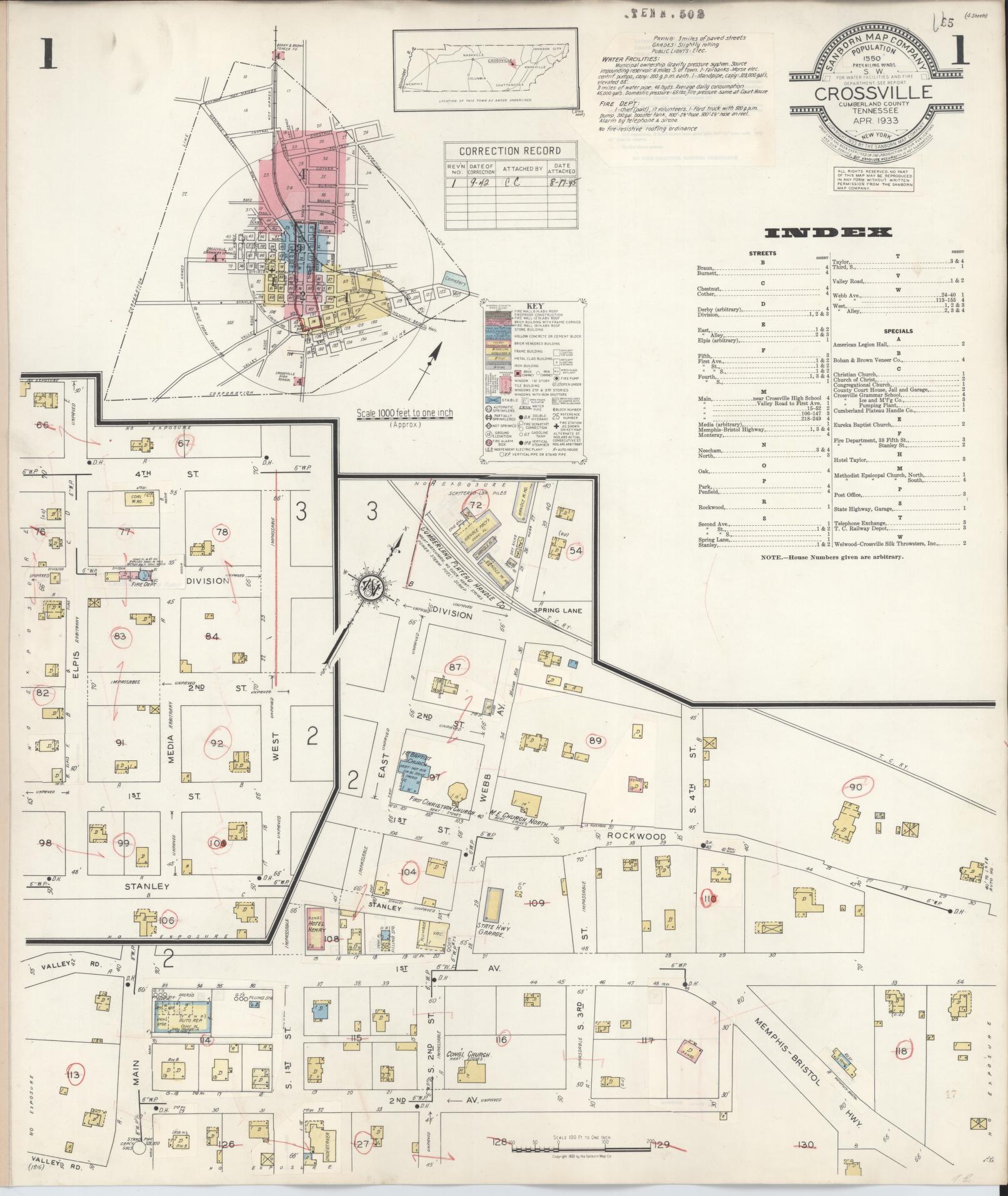 Sanborn Fire Insurance Map from Crossville, Cumberland County, Tennessee. (1942) – Historic Sanborn Fire Insurance Map Print