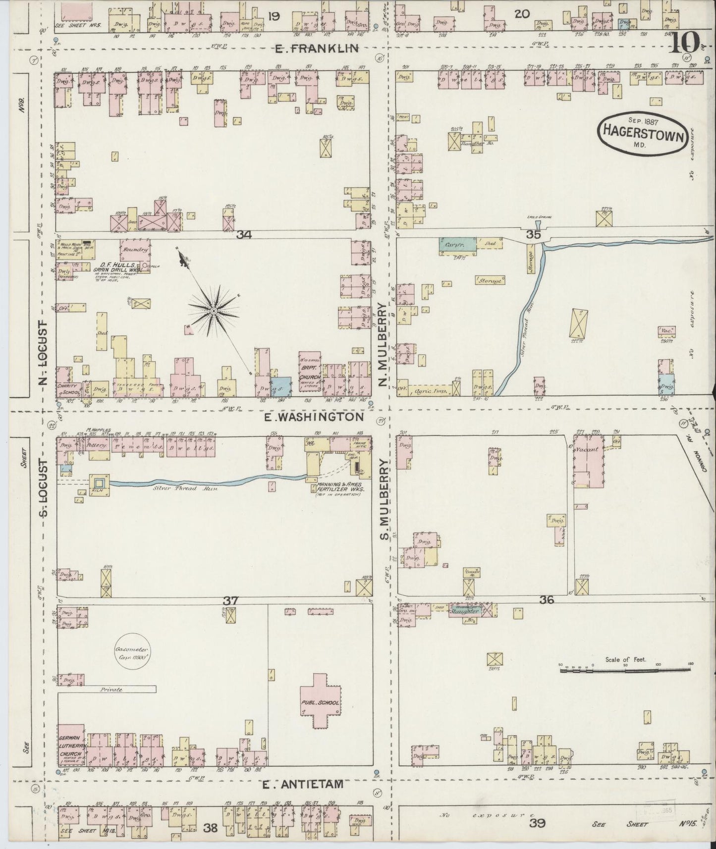 Washington, Maryland - 1887 - Sanborn Fire Insurance Map, Sheet #0010 - Historic Sanborn Fire Insurance Map Print, Washington Maryland 1887 0010 vintage old map wall art