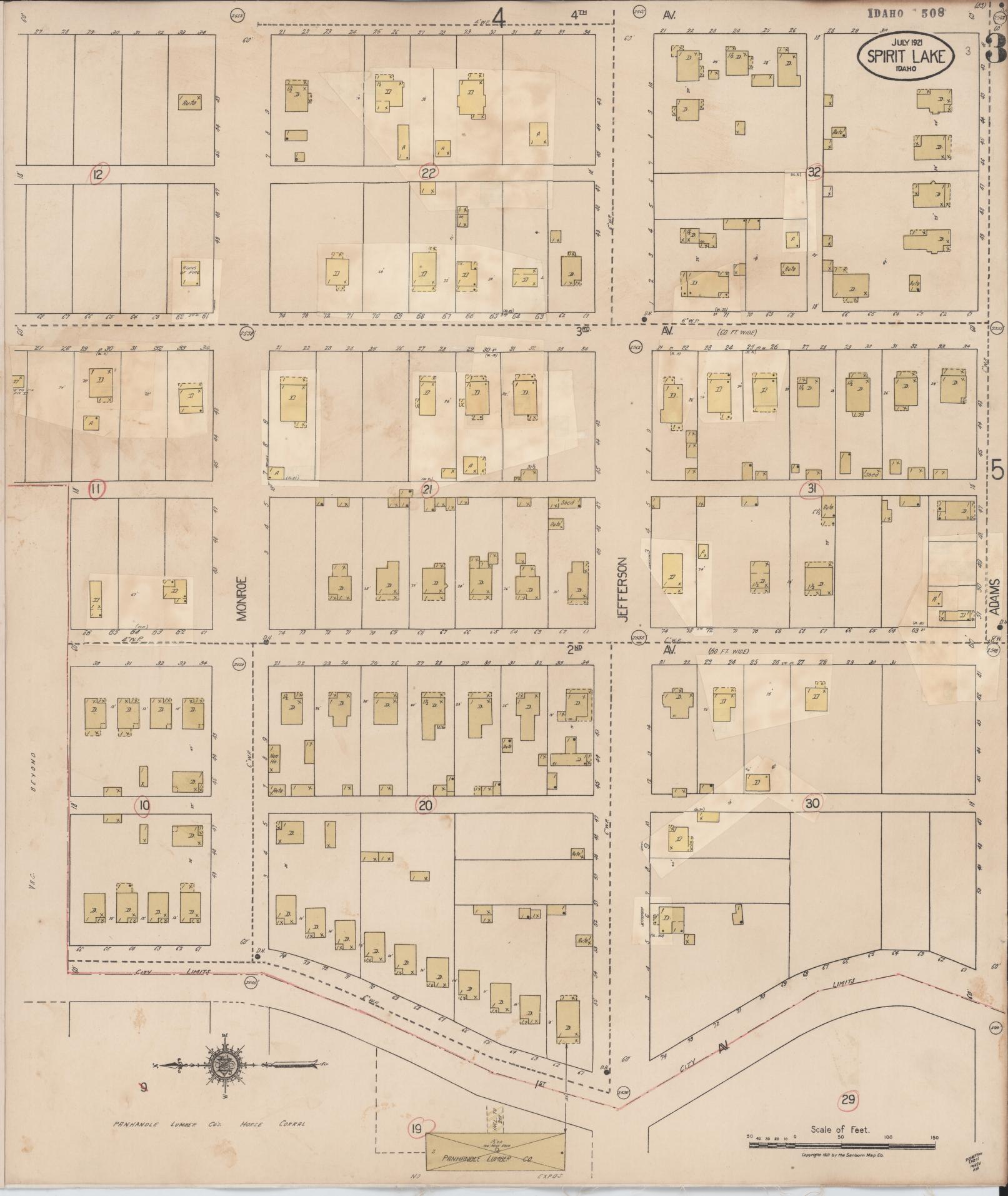 Sanborn Fire Insurance Map from Spirit Lake, Kootenai County, Idaho (1932), Sheet #0003 - Complete Map Set gallery image, historic Sanborn map, vintage wall art, Idaho Idaho