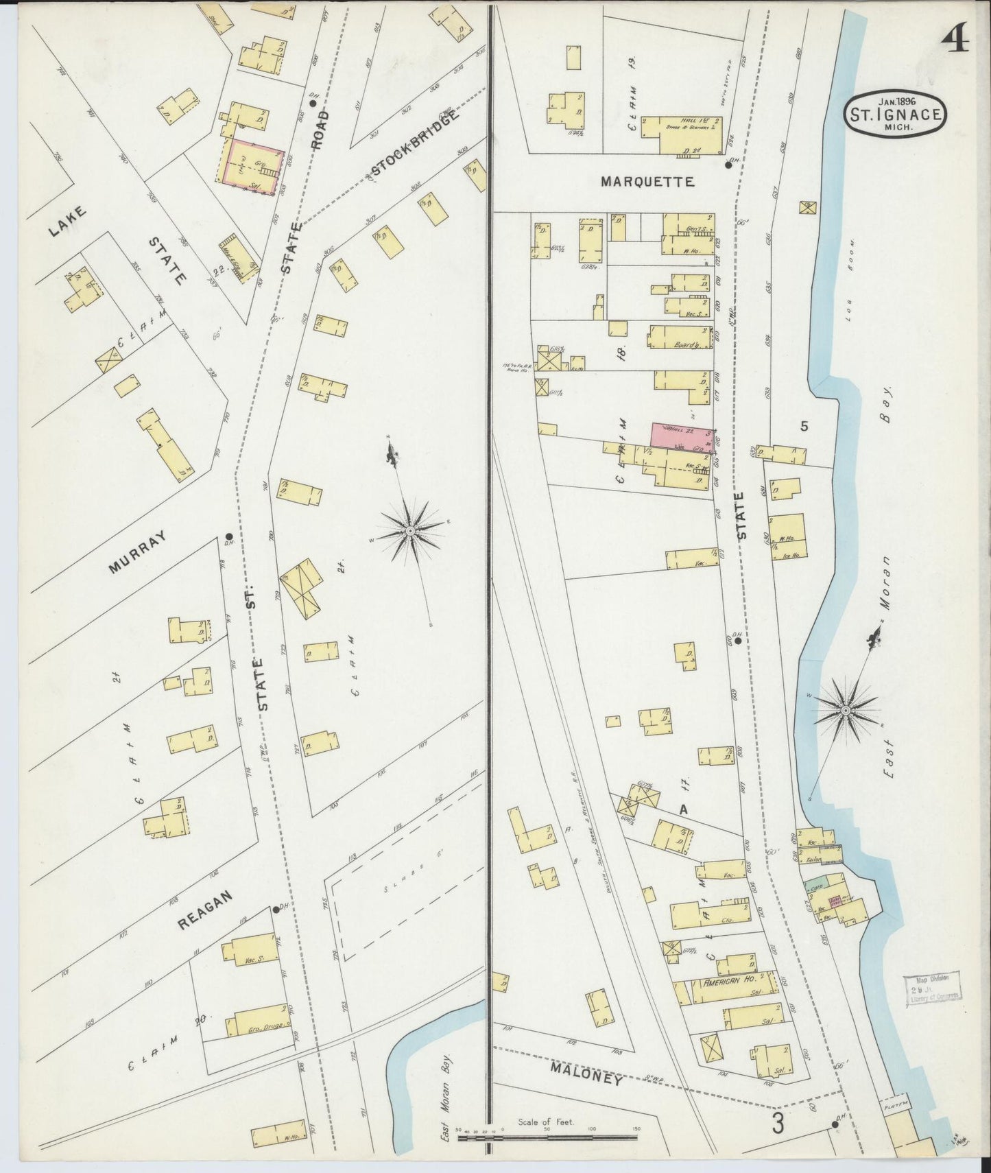 Sanborn Fire Insurance Map from Saint Ignace, Mackinac County, Michigan (1896), Sheet #0004 - Historic Sanborn Fire Insurance Map Print, vintage old map wall art, antique decor, genealogy gift, Michigan Michigan map