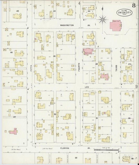 Sanborn Fire Insurance Map from Union City, Obion County, Tennessee (1897), Sheet #0008 - Historic Sanborn Fire Insurance Map Print, vintage old map wall art, antique decor, genealogy gift, Tennessee Tennessee map