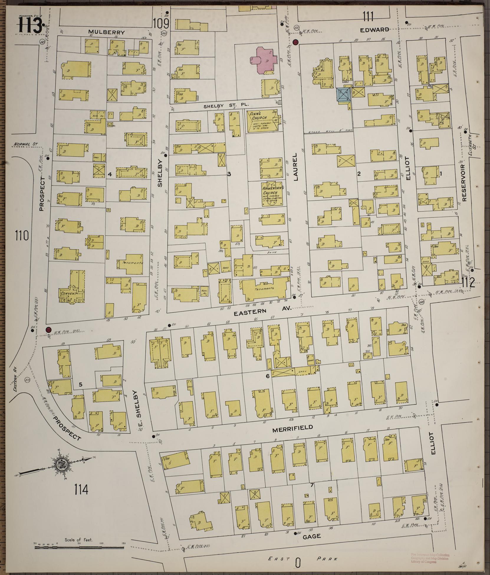 Sanborn Fire Insurance Map from Worcester, Worcester County, Massachusetts (1910), Sheet #0113 - Historic Sanborn Fire Insurance Map Print, vintage old map wall art, antique decor, genealogy gift, Massachusetts Massachusetts map
