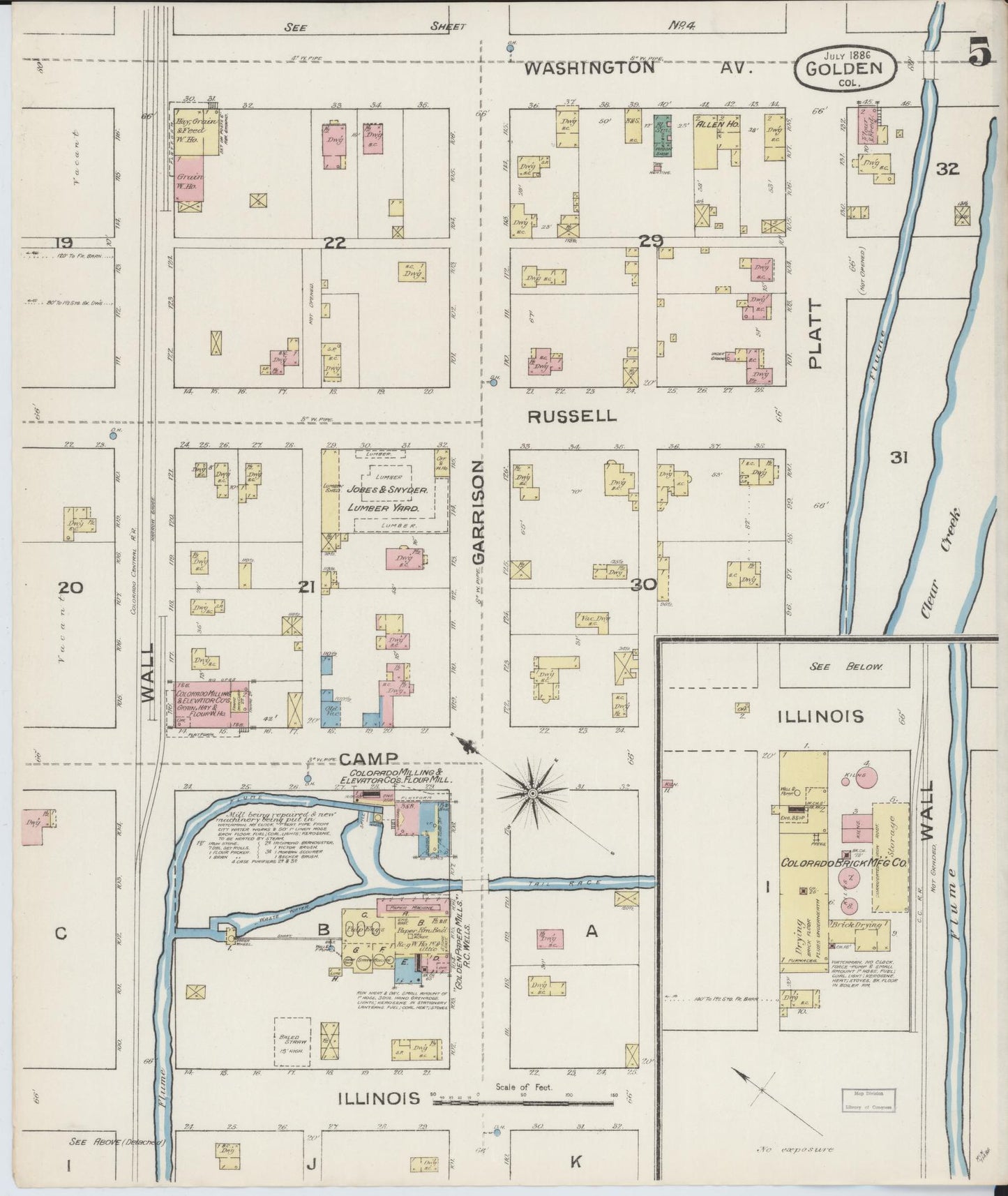Sanborn Fire Insurance Map from Golden, Jefferson County, Colorado (1886), Sheet #0005 - Historic Sanborn Fire Insurance Map Print, vintage old map wall art, antique decor, genealogy gift, Colorado Colorado map