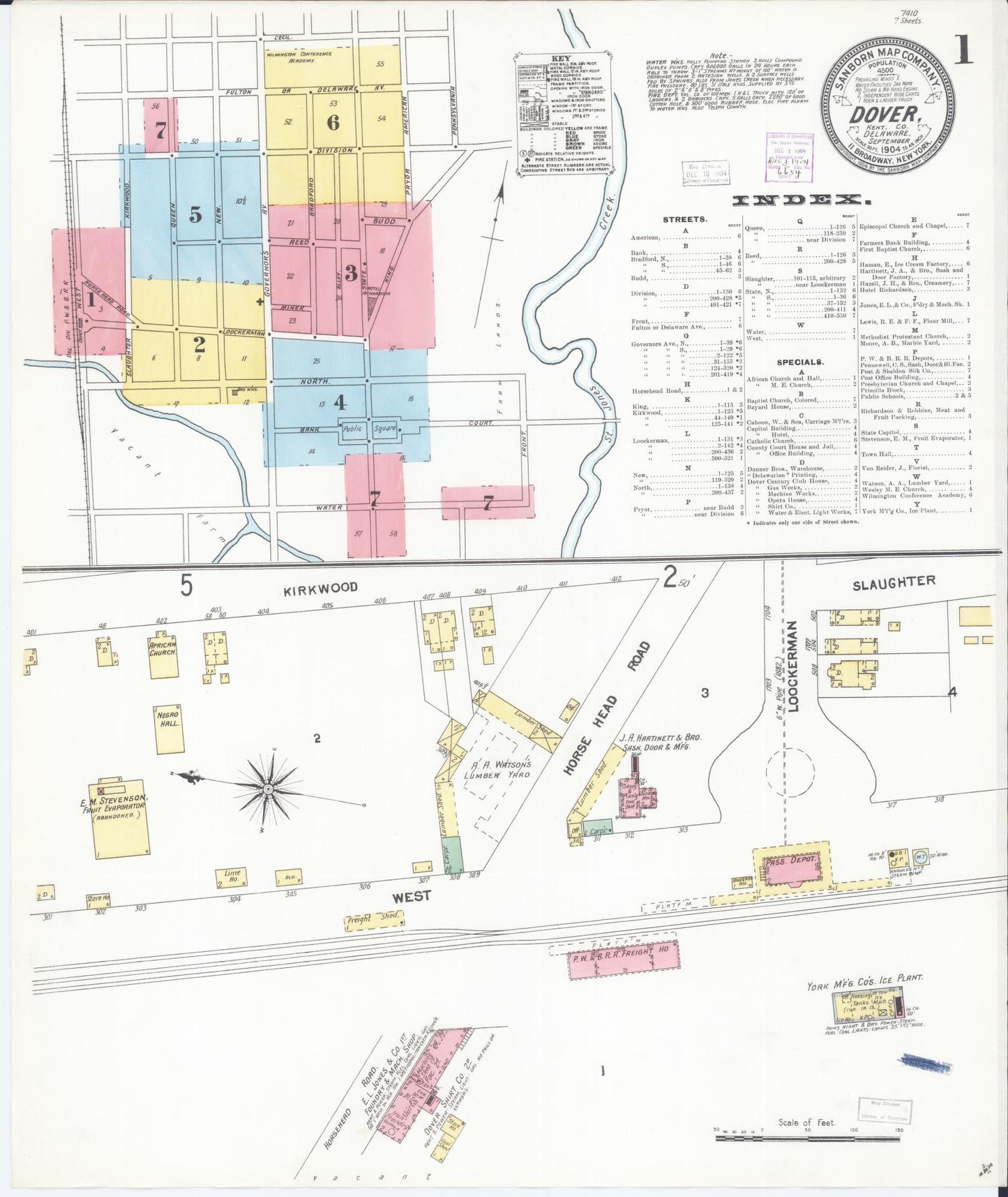 Sanborn Fire Insurance Map from Dover, Kent County, Delaware (1904), Sheet #0001 - Complete Map Set gallery image, historic Sanborn map, vintage wall art, Delaware Delaware
