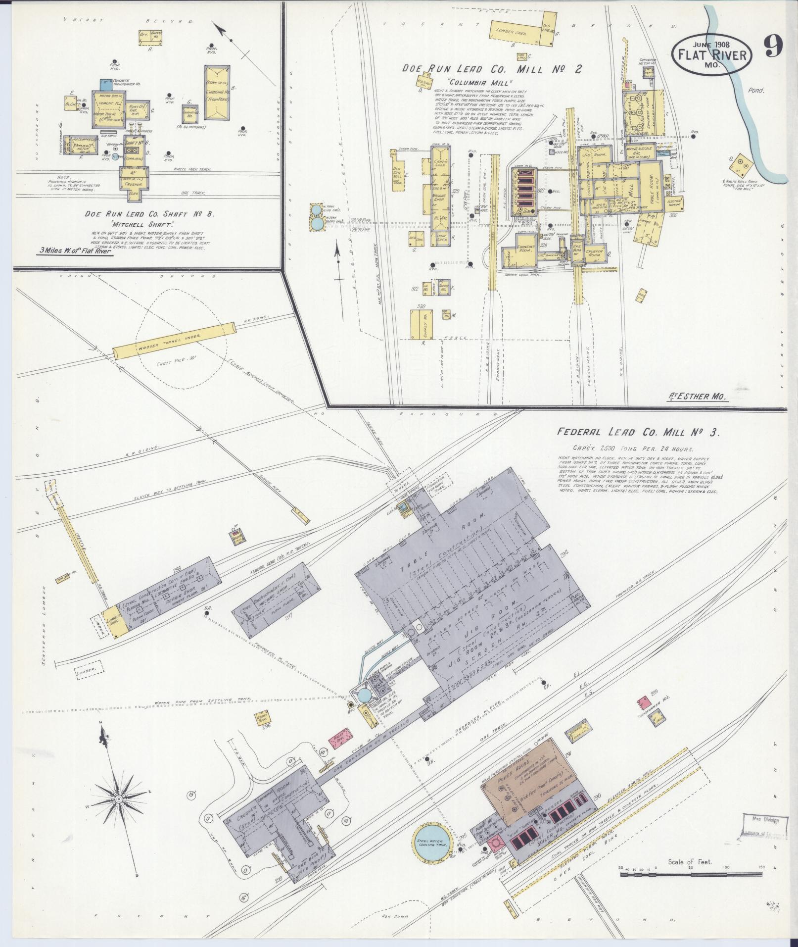 Sanborn Fire Insurance Map from Flat River, Saint Francois County, Missouri (1908), Sheet #0009 - Historic Sanborn Fire Insurance Map Print, vintage old map wall art, antique decor, genealogy gift, Missouri Missouri map