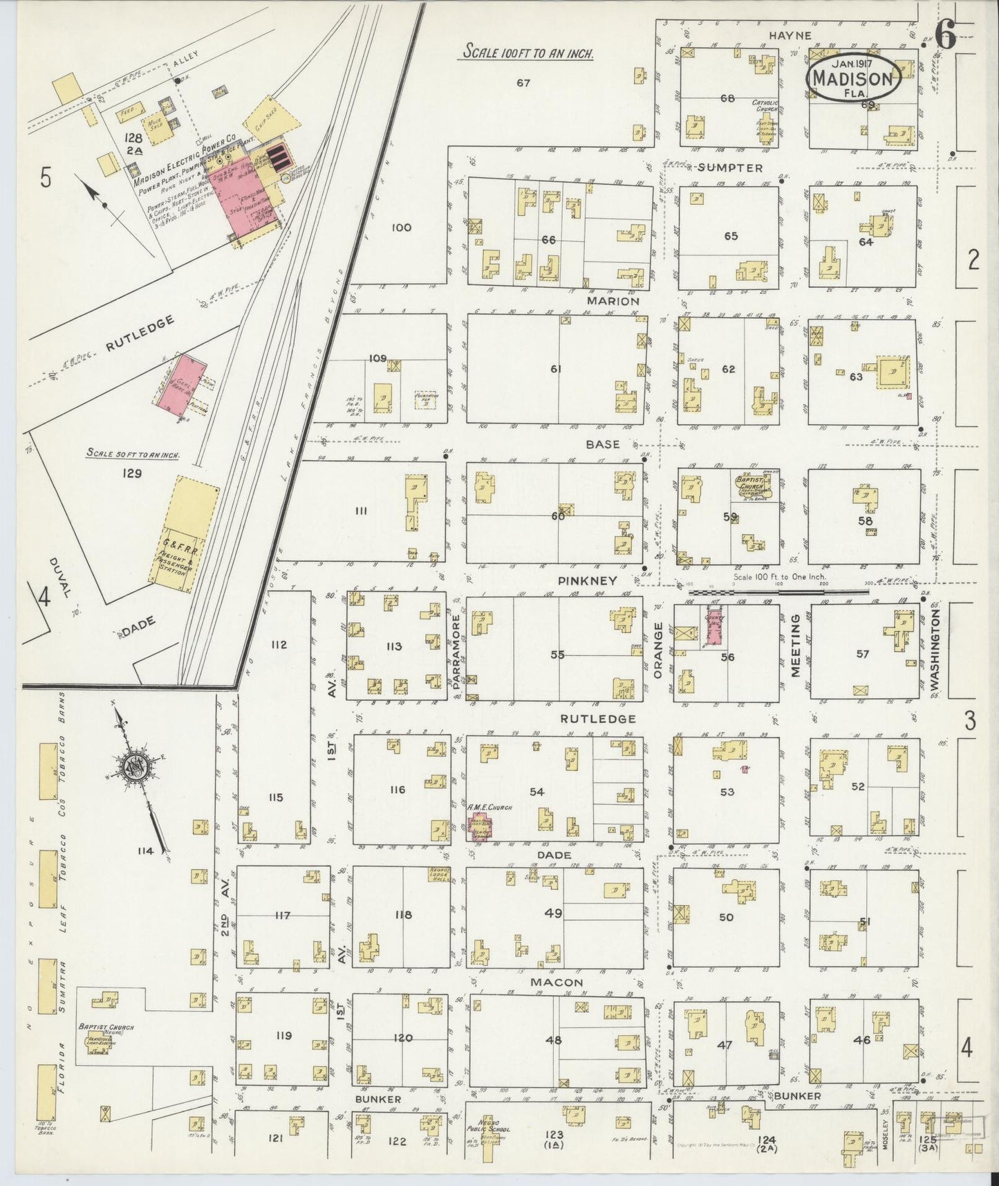 Sanborn Fire Insurance Map from Madison, Madison County, Florida (1917), Sheet #0006 - Complete Map Set gallery image, historic Sanborn map, vintage wall art, Florida Florida